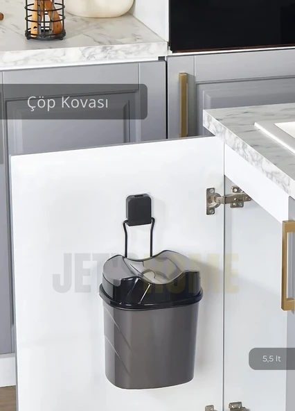 Banyo Plastik Çöp Kovası Mutfak Dolap İçi Yapışkanlı Çöp Kutusu Siyah