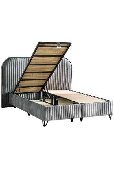 Niron  Line Visco Lüks Baza ve Başlık Seti 180x200 cm Çift Kişilik Baza ve Başlık Takımı Koyu Gri Babyface - Resim 3