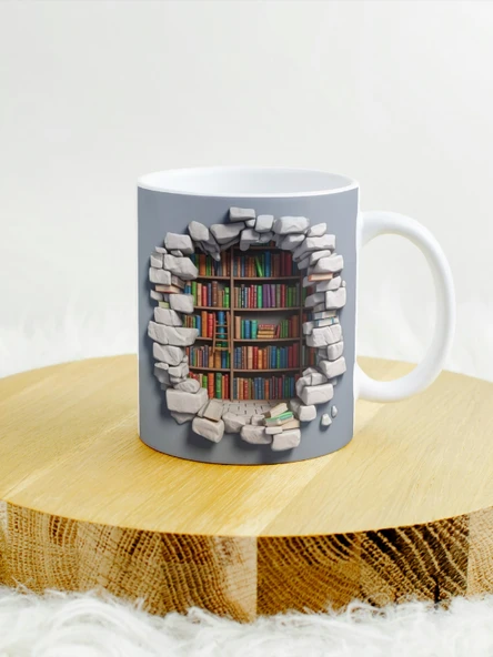 DeepCraft 3D Görünümlü Kitaplık1 Mug Hediyelik Kupa 300ML - 2