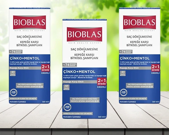 Bioblas 2 si 1 Arada Kepek Karşıtı Şampuan  Mentol Ferahlığı 360 ML 3 adet