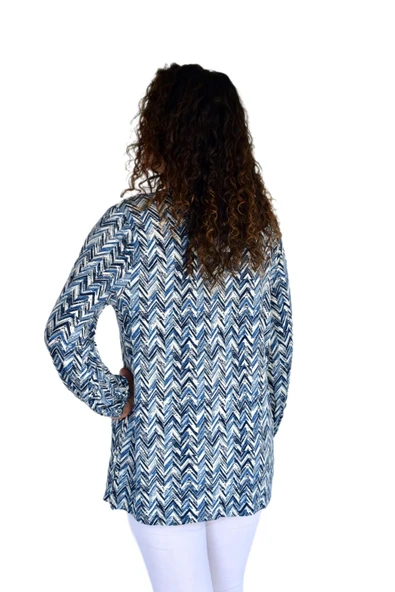 Kadın V Desen Baskılı Viscon Bluz BGL-ST04285 - Resim 6