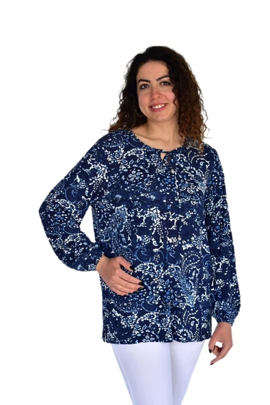 Kadın Yaprak Desen Baskılı Viscon Bluz BGL-ST04283 - Resim 4