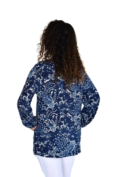 Kadın Yaprak Desen Baskılı Viscon Bluz BGL-ST04283 - Resim 6