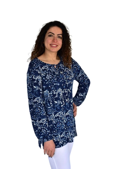 Kadın Yaprak Desen Baskılı Viscon Bluz BGL-ST04283 - Resim 5