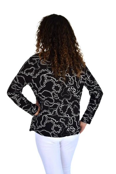 Kadın Zincir Baskılı  Düğmeli Viscon Bluz BGL-ST04266 - Resim 8