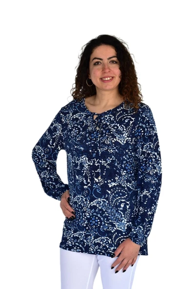 Kadın Yaprak Desen Baskılı Viscon Bluz BGL-ST04283 - Resim 3