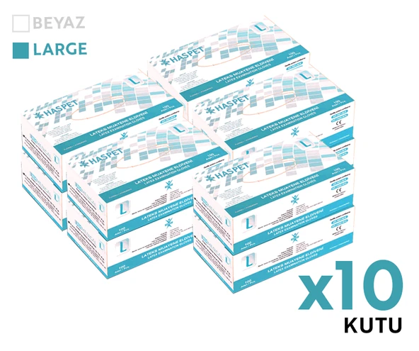 Haspet Lateks Muayene Eldiveni 100'lü L Büyük Boy Pudralı Beyaz 10 Kutu - 3