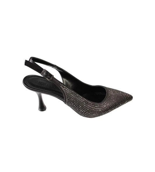 YAZKIŞ Kadın Siyah Gümüş Üzeri Full Taş Önü Sivri Arkası Açık 8cm İnce topuk Ayakkabı - Resim 5