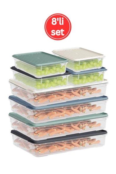 Flora 8'li Buzdolabı Düzenleyici Set, Buzluk Derin Dondurucu Buzdolabı Saklama Kabı 4x(1100,2200ml) - Resim 4