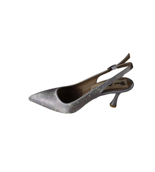 YAZKIŞ Kadın Siyah Gümüş Üzeri Full Taş Önü Sivri Arkası Açık 8cm İnce topuk Ayakkabı - Resim 8