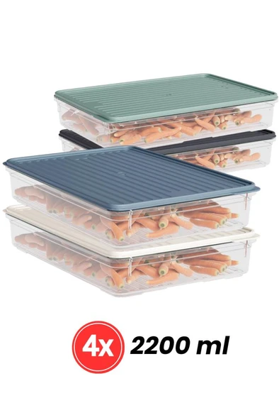 Flora 8'li Buzdolabı Düzenleyici Set, Buzluk Derin Dondurucu Buzdolabı Saklama Kabı 4x(1100,2200ml) - Resim 2