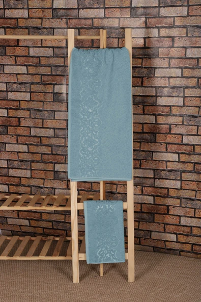 2 Parça Banyo Havlu Takımı %100 Pamuklu Şah Desen - 5