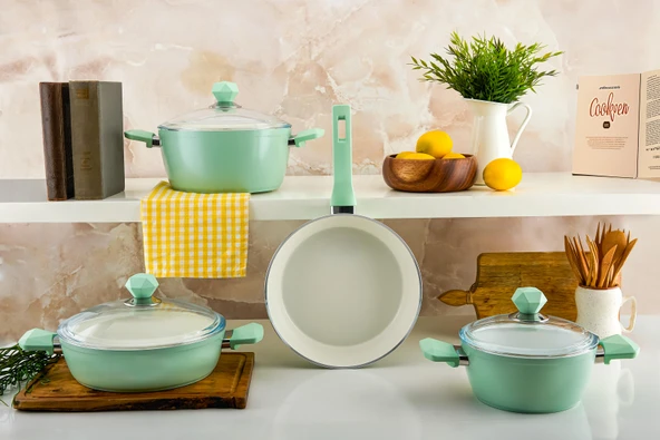 Noble life Bicoat 7 Parça Natural Seramik Set (Soft Green)