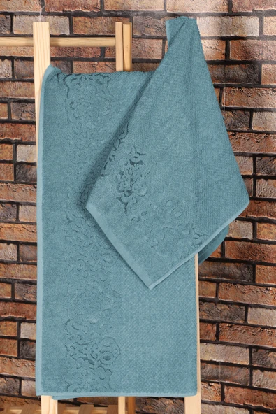 2 Parça Banyo Havlu Takımı %100 Pamuklu Şah Desen - 4