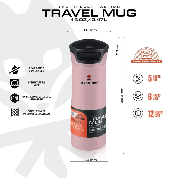 MADMUGS Travel Mug Termos Bardak 0,47lt-Pembe