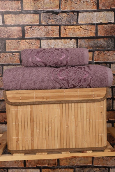 2 Parça Banyo Havlu Takımı %100 Pamuklu Şah Desen - 12
