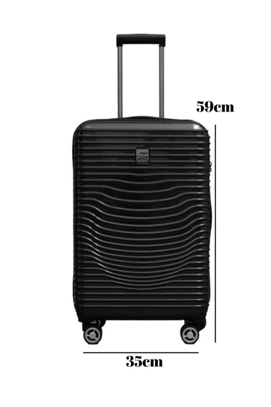 Kabin Boy %100 Polikarbon Valiz Parlak Siyah 1818 - Resim 2