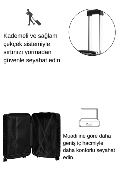 Kabin Boy %100 Polikarbon Valiz Parlak Siyah 1818 - Resim 4
