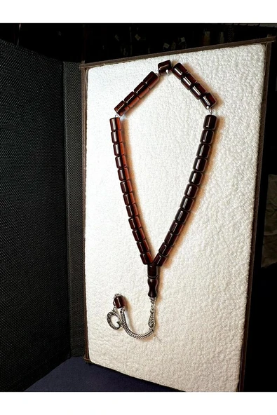 ÇUBUK KEHRİBAR TESBİH BORDO/BAL RENK KAPSÜL KESİM T-116