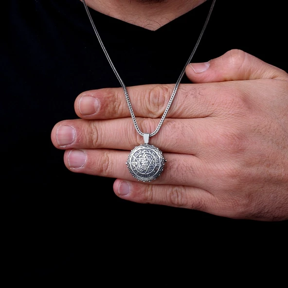 925 Ayar Gümüş Hz Süleyman Mührü Model Muska Kabı Kolye - Resim 3