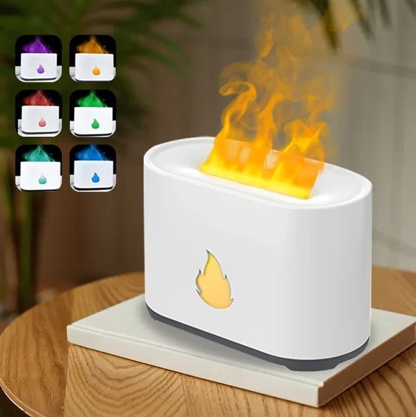 QASUL 3D Alev Görünümlü 7 Renk Led Işıklı Gece Lambası Hava Nemlendirici Alev Aroma Yayıcı - 7