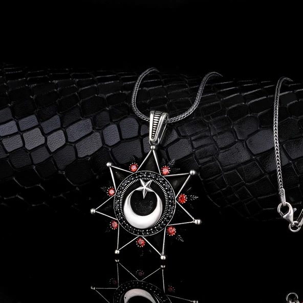 925 AYAR GÜMÜŞ AYYILDIZ MODEL ZİRKON TAŞLI MADALYON KOLYE ürün görseli