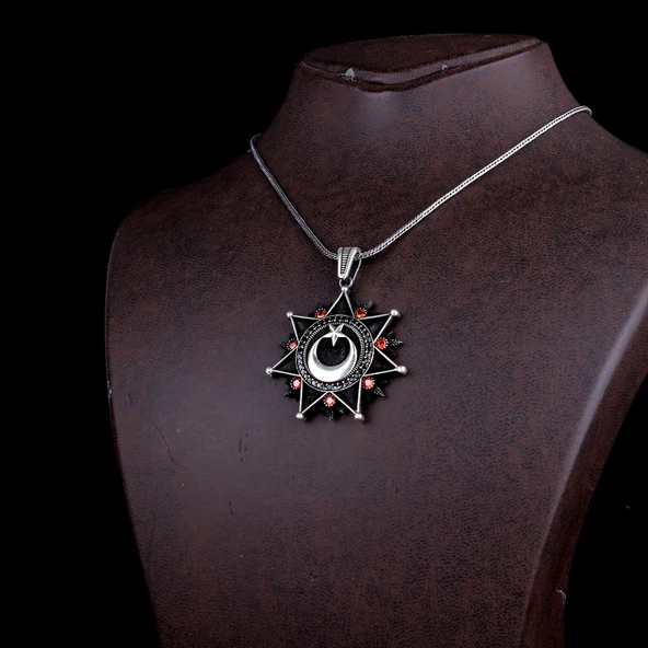 925 AYAR GÜMÜŞ AYYILDIZ MODEL ZİRKON TAŞLI MADALYON KOLYE - Resim 4