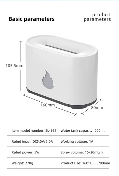 QASUL 3D Alev Görünümlü 7 Renk Led Işıklı Gece Lambası Hava Nemlendirici Alev Aroma Yayıcı - 8