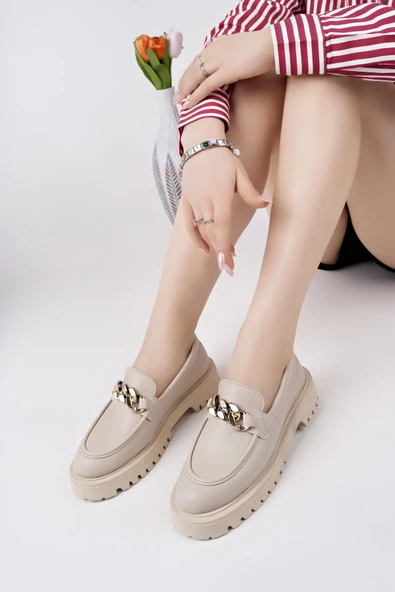 Muggo DAİLY Kalın Taban Tokalı Günlük Casual Makosen Kadın Loafer Ayakkabı - 10