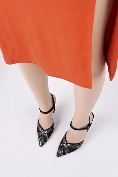 Muggo NAKO Sivri Burun Arkası Açık Klasik Topuklu Kadın Abiye Ayakkabı - 12