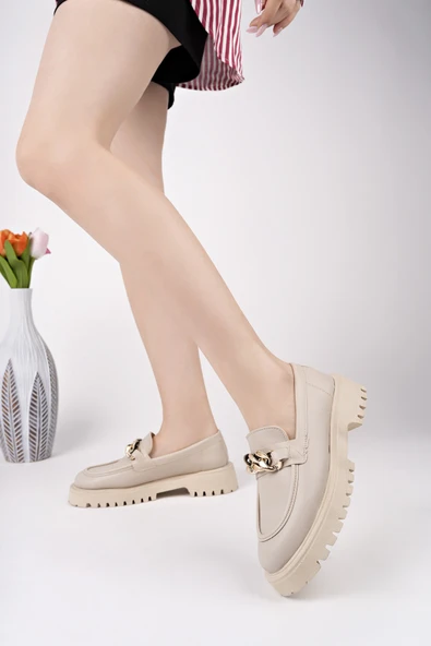 Muggo DAİLY Kalın Taban Tokalı Günlük Casual Makosen Kadın Loafer Ayakkabı - 9