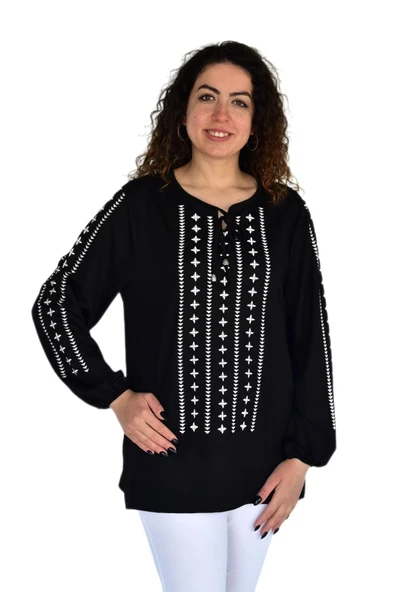 Kadın Ok Baskılı Desen Viscon Bluz BGL-ST04289 ürün görseli