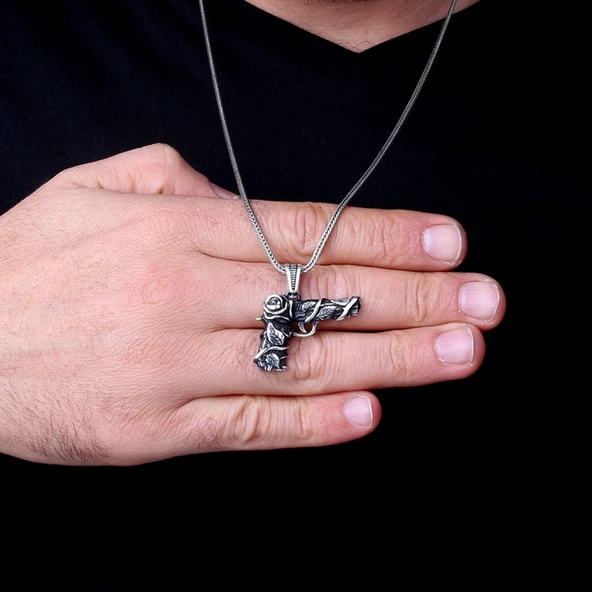 925 Ayar Gümüş Gül Desenli 14'Lü Model Erkek Kolye - Resim 3