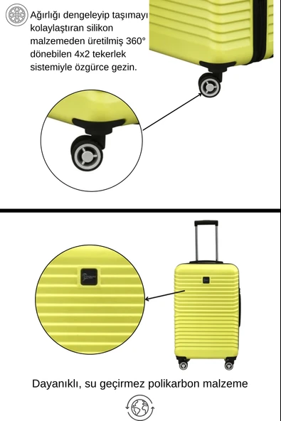 Kabin Boy %100 Polikarbon Valiz Sarı 1811 - Resim 3