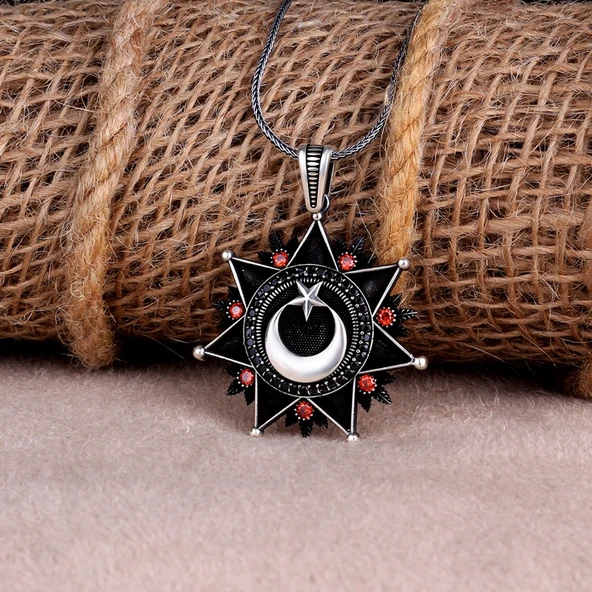 925 AYAR GÜMÜŞ AYYILDIZ MODEL ZİRKON TAŞLI MADALYON KOLYE - Resim 2