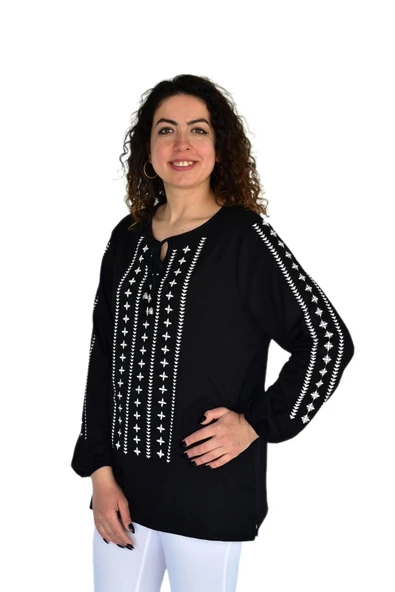 Kadın Ok Baskılı Desen Viscon Bluz BGL-ST04289 - Resim 3