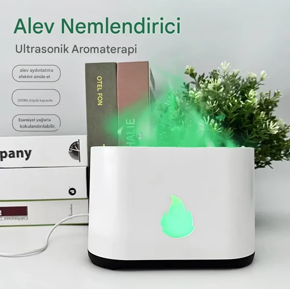 QASUL 3D Alev Görünümlü 7 Renk Led Işıklı Gece Lambası Hava Nemlendirici Alev Aroma Yayıcı - 2