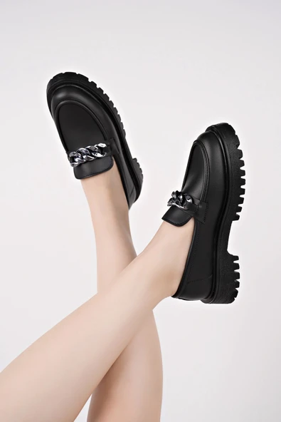Muggo DAİLY Kalın Taban Tokalı Günlük Casual Makosen Kadın Loafer Ayakkabı - 7