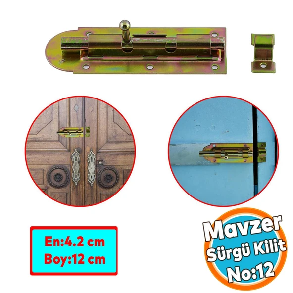 Mavzer Sürgü Kilit Ahşap Pvc Demir Kapı Pencere Sürgüsü Emniyet Kilidi Sürgülü No:12 Kilit 42x120 mm