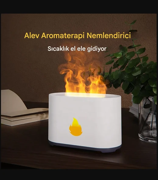 QASUL 3D Alev Görünümlü 7 Renk Led Işıklı Gece Lambası Hava Nemlendirici Alev Aroma Yayıcı - 4