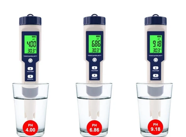 5in1 Dijital PH/TDS/EC/Tuzluluk/Sıcaklık Metre Işıklı Test Cihazı İletkenlik Kalem Model - 6