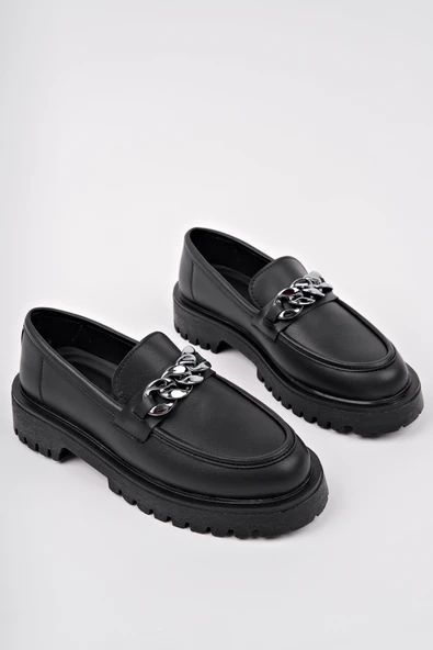 Muggo DAİLY Kalın Taban Tokalı Günlük Casual Makosen Kadın Loafer Ayakkabı - 3