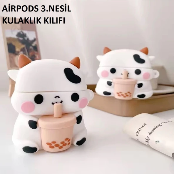 Brokoli Home Airpods 3.nesil uyumlu 3d Kopçalı Kulaklık Kılıfı Kahve İçen Kedi