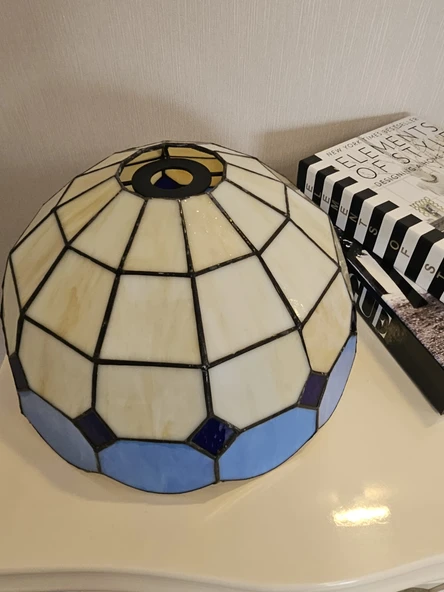 Yüceeller El Yapımı Vitray Retro Barok Abajur Masa Lambası Oturma ve Yatak Odası Mavi Beyaz Siyah - 4