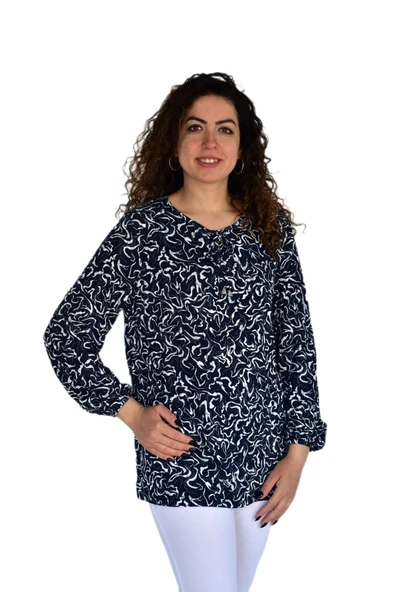 Kadın Ebruli Desen Baskılı Viscon Bluz BGL-ST04284 - 2