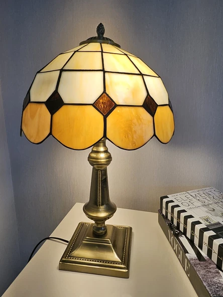 Yüceeller El Yapımı Eskitme Vitray Retro Barok Abajur Masa Lambası Oturma Yatak Odası Kahve Beyaz - 3