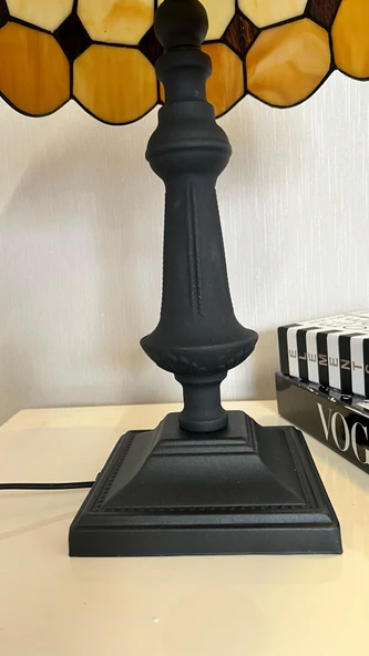 yüceeller El Yapımı Vitray Retro Barok Abajur Masa Lambası Oturma ve Yatak Odası Kahve Beyaz Siyah - 2