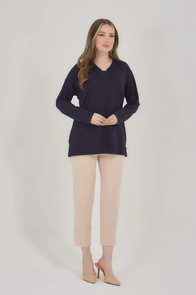 Kadın Siyah Triko Esnek V Yaka Uzun Kollu Kışlık Anne Kazak - 3