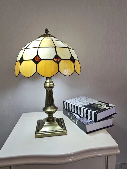 Yüceeller El Yapımı Eskitme Vitray Retro Barok Abajur Masa Lambası Oturma Yatak Odası Kahve Beyaz - 2
