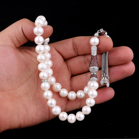 Zirkon Taş Püsküllü 10 mm Doğal İnci Taşı Tesbih - 4